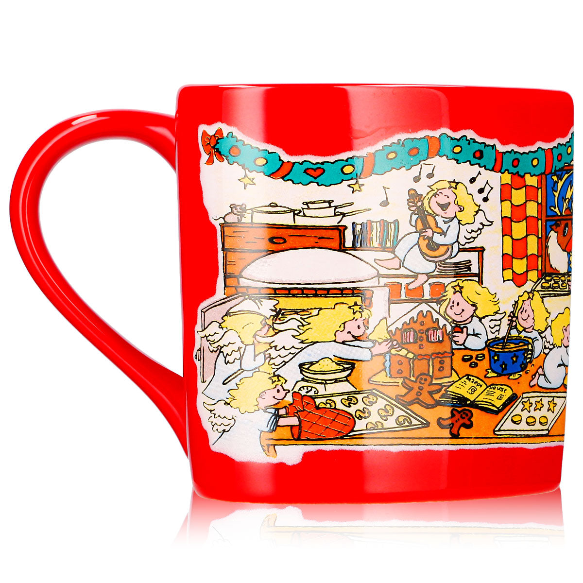 6 tasses à vin chaud Mohaba en forme de cœur, motif « Pâtisserie de Noël » avec un ange, rouge vif, 0,2 l, graduées – Vue 6