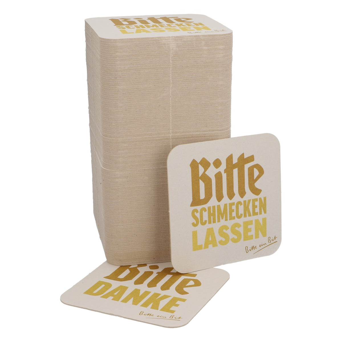125 sous-verres en carton pour bière Bitburger 9 x 9 cm « Bitte Danke » (S'il vous plaît, merci) au recto et « Bitte schmecken lassen » (Dégustez sans modération) au verso
