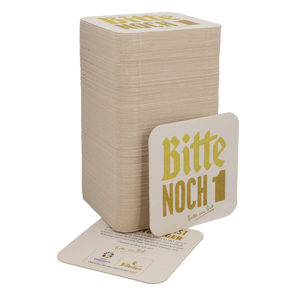 125 sous-verres en carton pour bière Bitburger 9 x 9 cm « Danke Bitte » (Merci, s'il vous plaît) au dos « Euro 2024 »