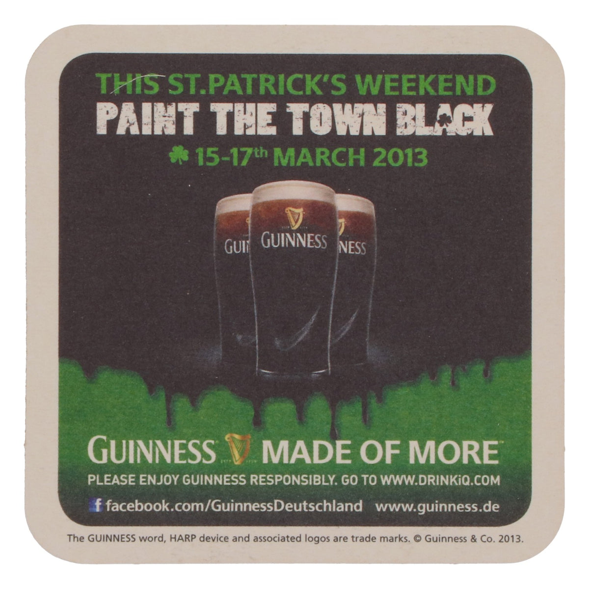 125 sous-verres Guinness, mars 2013, « Paint the Town Black », touches de vert – Vue 3