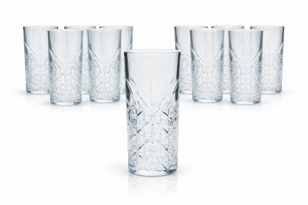 Lot de 12 verres à gin Bathtub 400 ml Highball Longdrink Verre en relief Pasabahce robuste