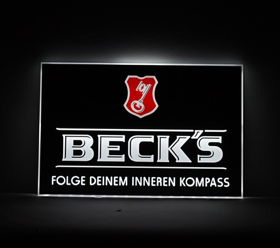 1x enseigne lumineuse Becks Bier argentée 55 x 36 cm en aluminium