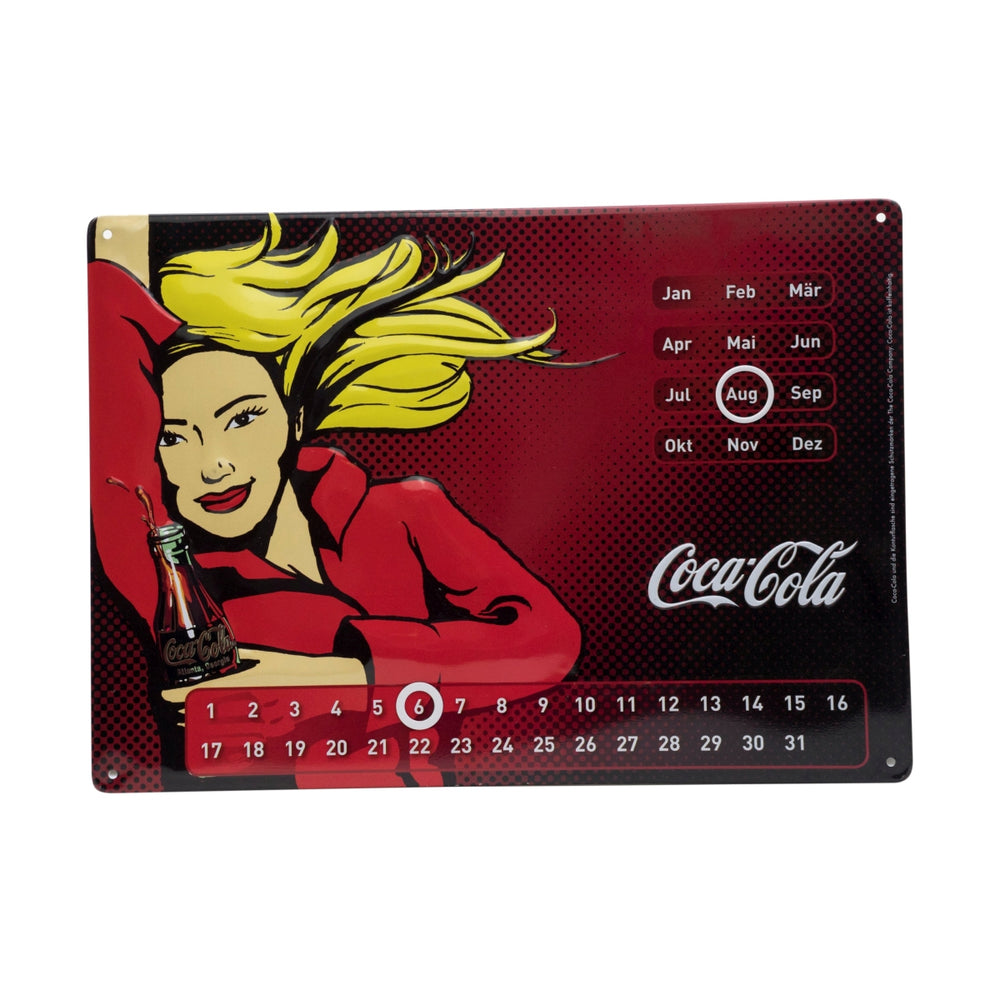 1x Coca Cola boissons non alcoolisées plaque métallique femme avec calendrier
