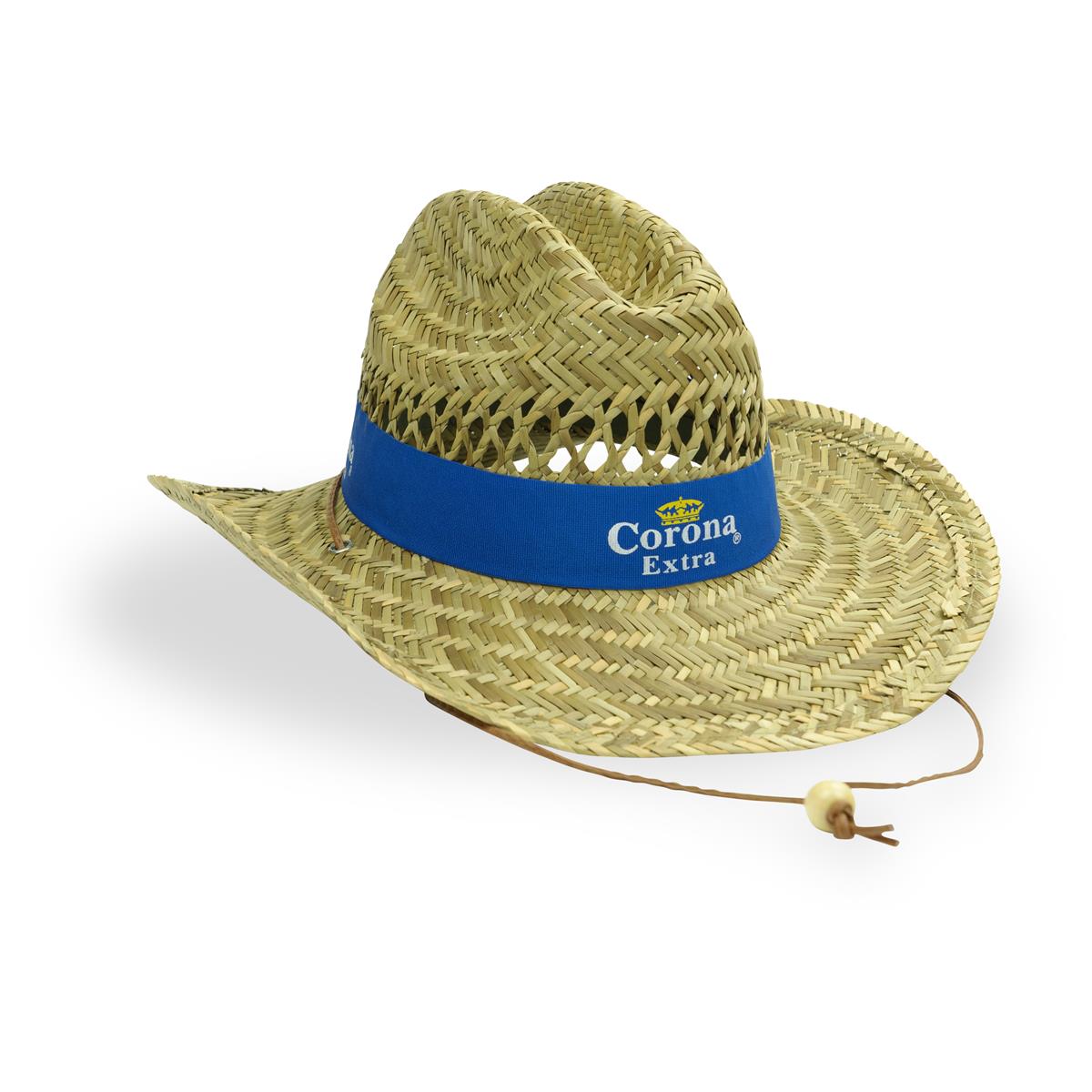 1x chapeau de paille Corona, bleu naturel avec ruban