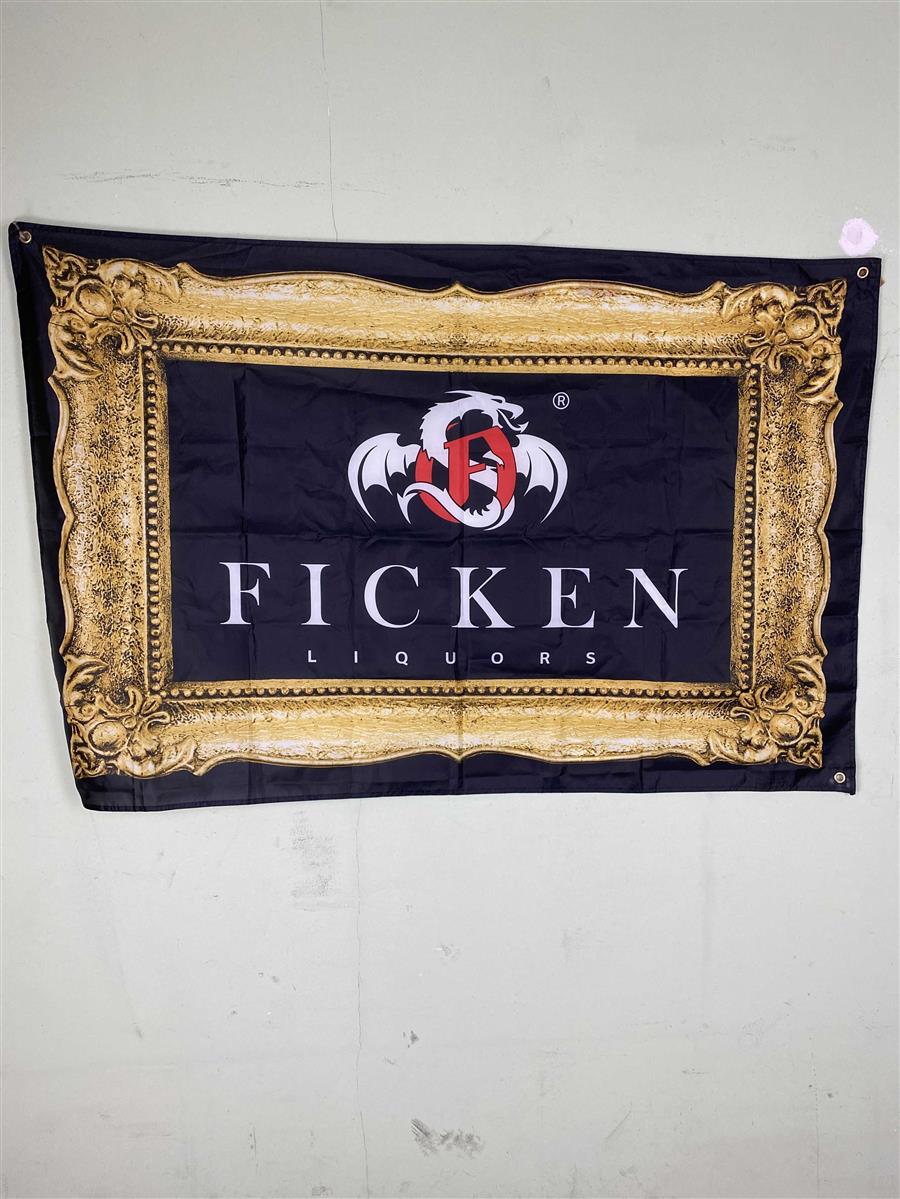 1x Ficken  Liqueur Drapeau Cadre doré 150 x 100