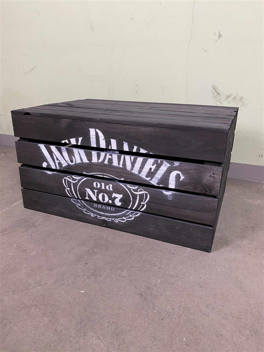 1x Jack Daniels Whiskey table d'appoint caisse en bois noir imprimé