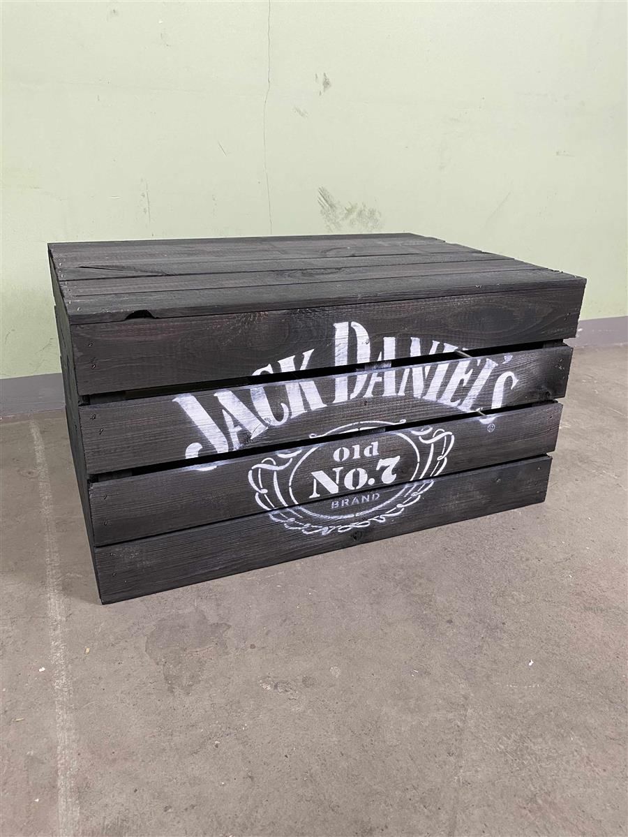 1x Jack Daniels Whiskey table d'appoint caisse en bois noir imprimé – Vue 4