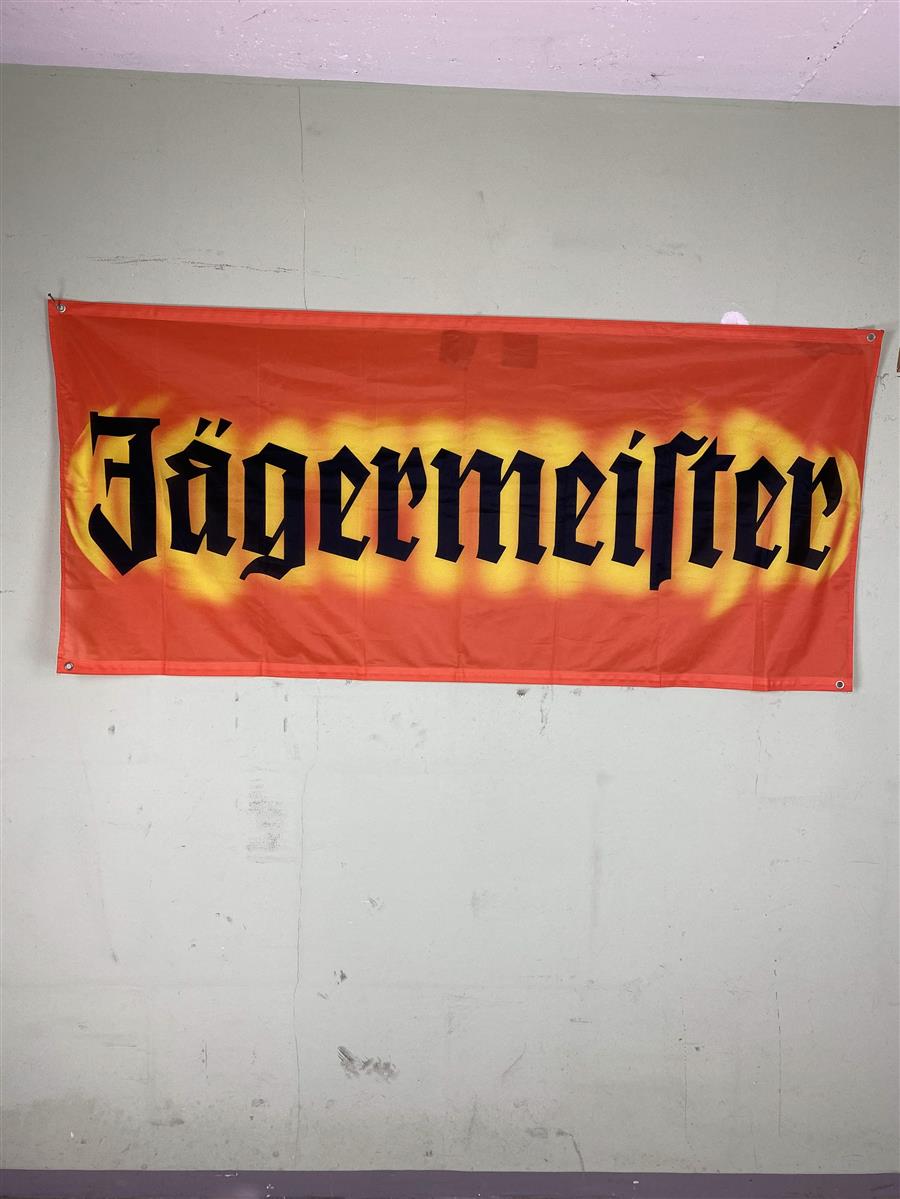 1x Jägermeister Liqueur Drapeau avec inscription sur fond jaune orange 180 x 80 – Vue 3