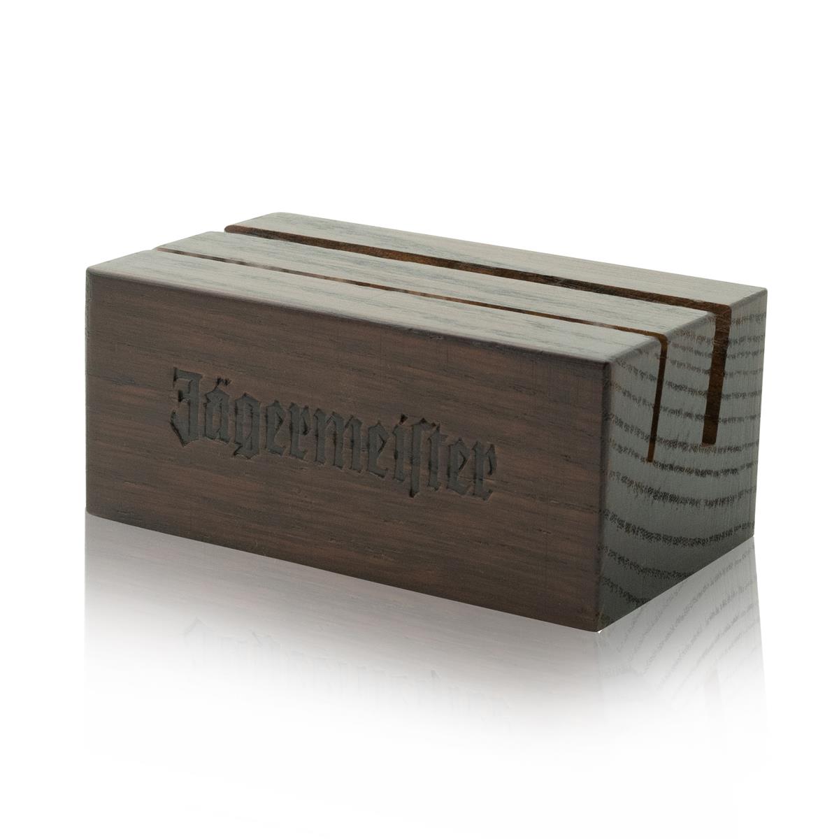 1x présentoir de table en bois pour liqueur Jägermeister avec porte-cartes – Vue 2