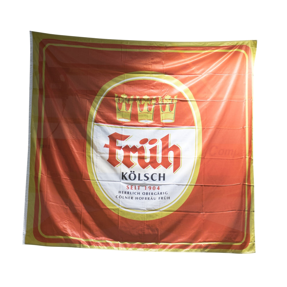 1x banderole rouge et or « Kölsch Bier Fahne früh » (drapeau de bière Kölsch)