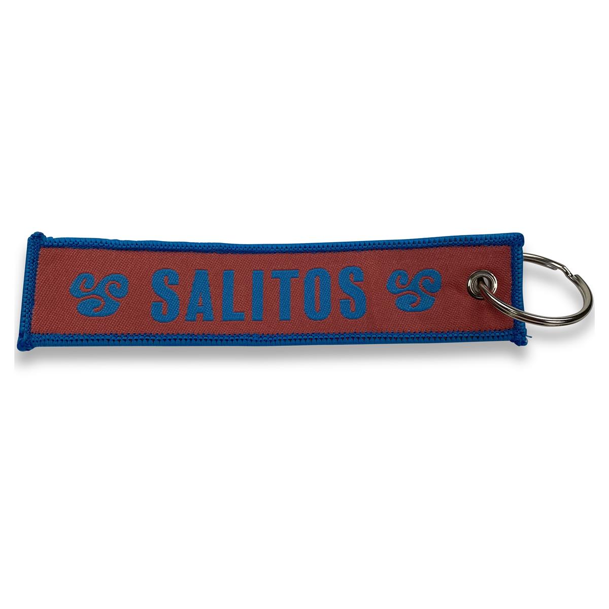 1x porte-clés Salitos bière, ruban en tissu bleu et rose