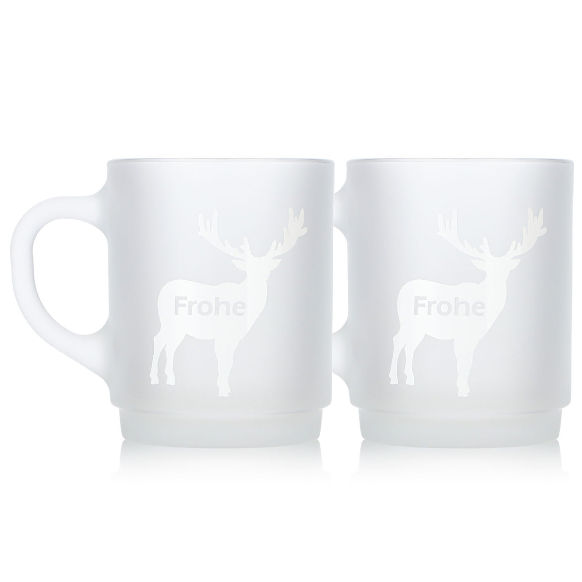 2 tasses à vin chaud Mohaba en verre satiné, motif cerfs, « Joyeux Noël », 0,2 l, graduées