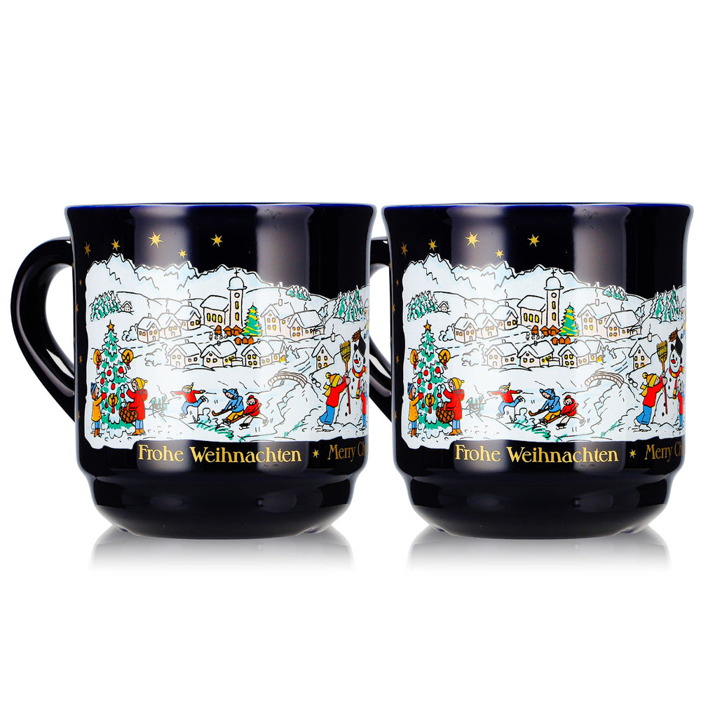 2 tasses à vin chaud Mohaba, modèle 8000 « Joyeux Noël », motif hivernal, bleu cobalt, 0,2 l, graduées, empilables