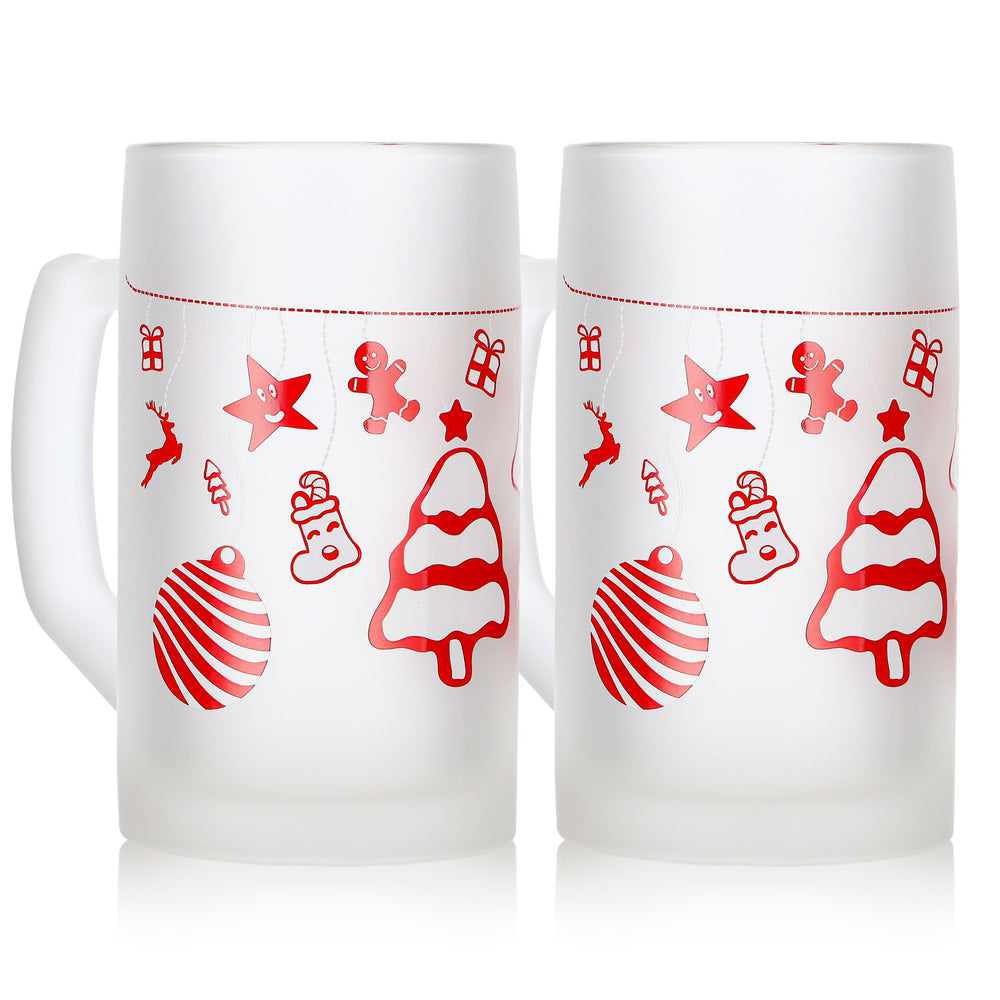 2 tasses à vin chaud Mohaba « Ludwigsseidel » en verre satiné, motif sapin de Noël, 0,2 l, graduées