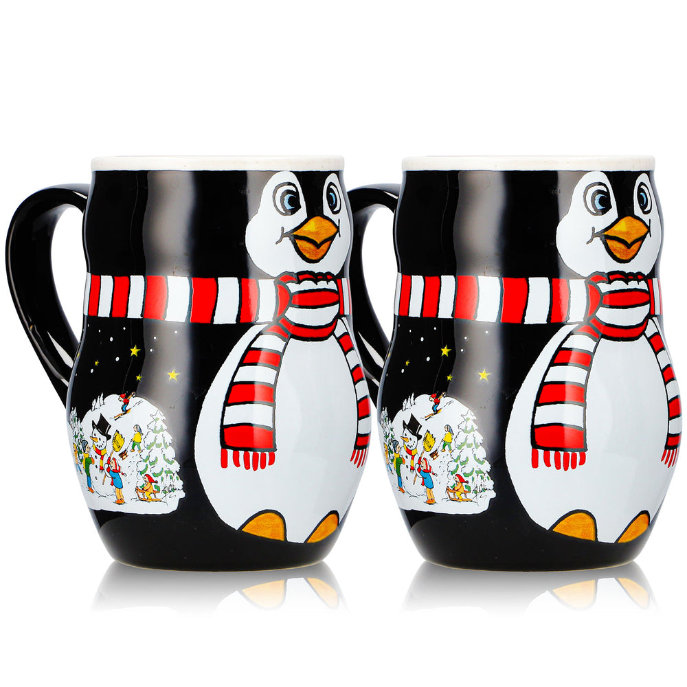 2 tasses à vin chaud Mohaba « Pingouin » avec motif en relief « Merry X-mas », noir/blanc, 0,2 l, graduées
