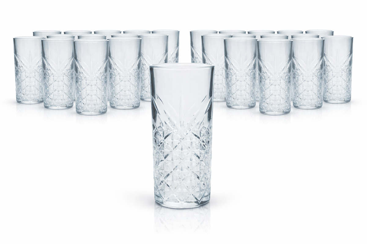 Lot de 24 verres à gin Bathtub 400 ml Highball Longdrink Verre en relief Pasabahce robuste
