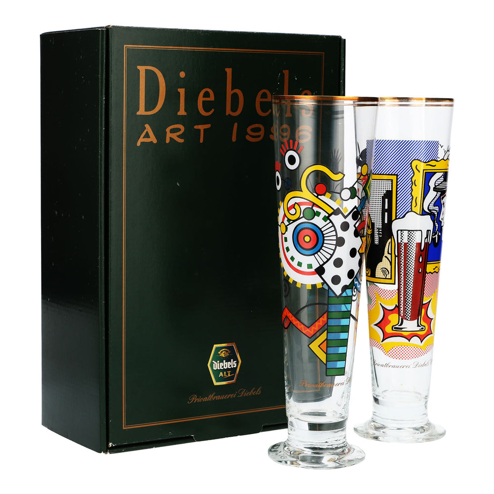 2 coffrets collector de verres à bière Diebels comprenant 2 verres spéciaux Art 1996 avec fiche technique