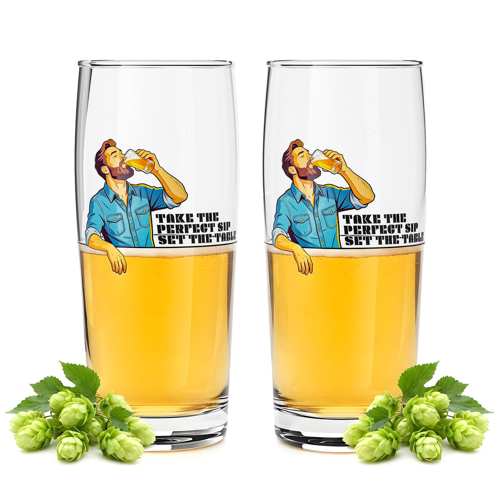 Lot de 2 verres à bière Sipply « SETTING THE TABLE » « Take the Perfect SIP » 0,5 l