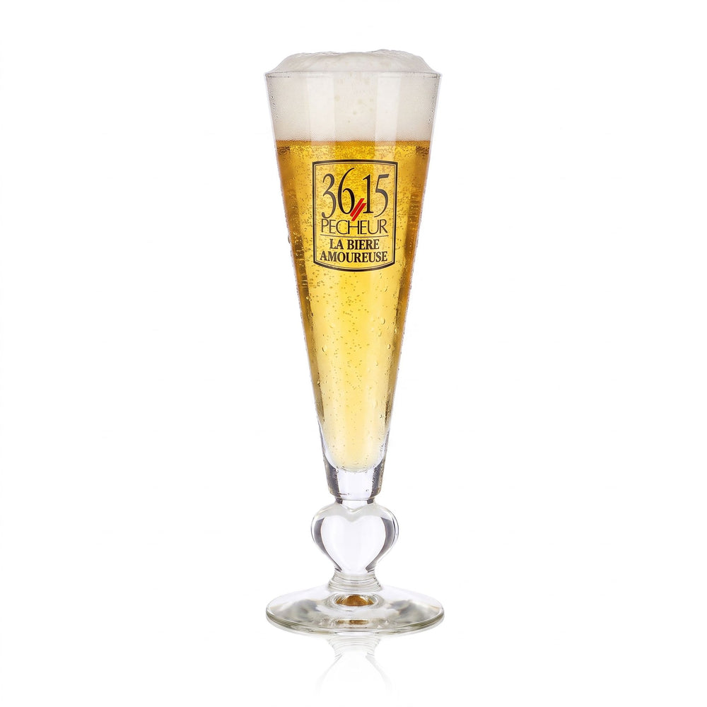 3615 Verre à bière « Pêcheur » 12,5 cl, en forme de cœur, avec un pied, « La Bière Amoureuse »
