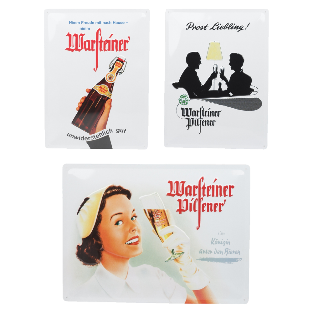 3x Warsteiner Bier Plaque métallique Décoration murale de la série rétro Tableau mural Enseigne métallique