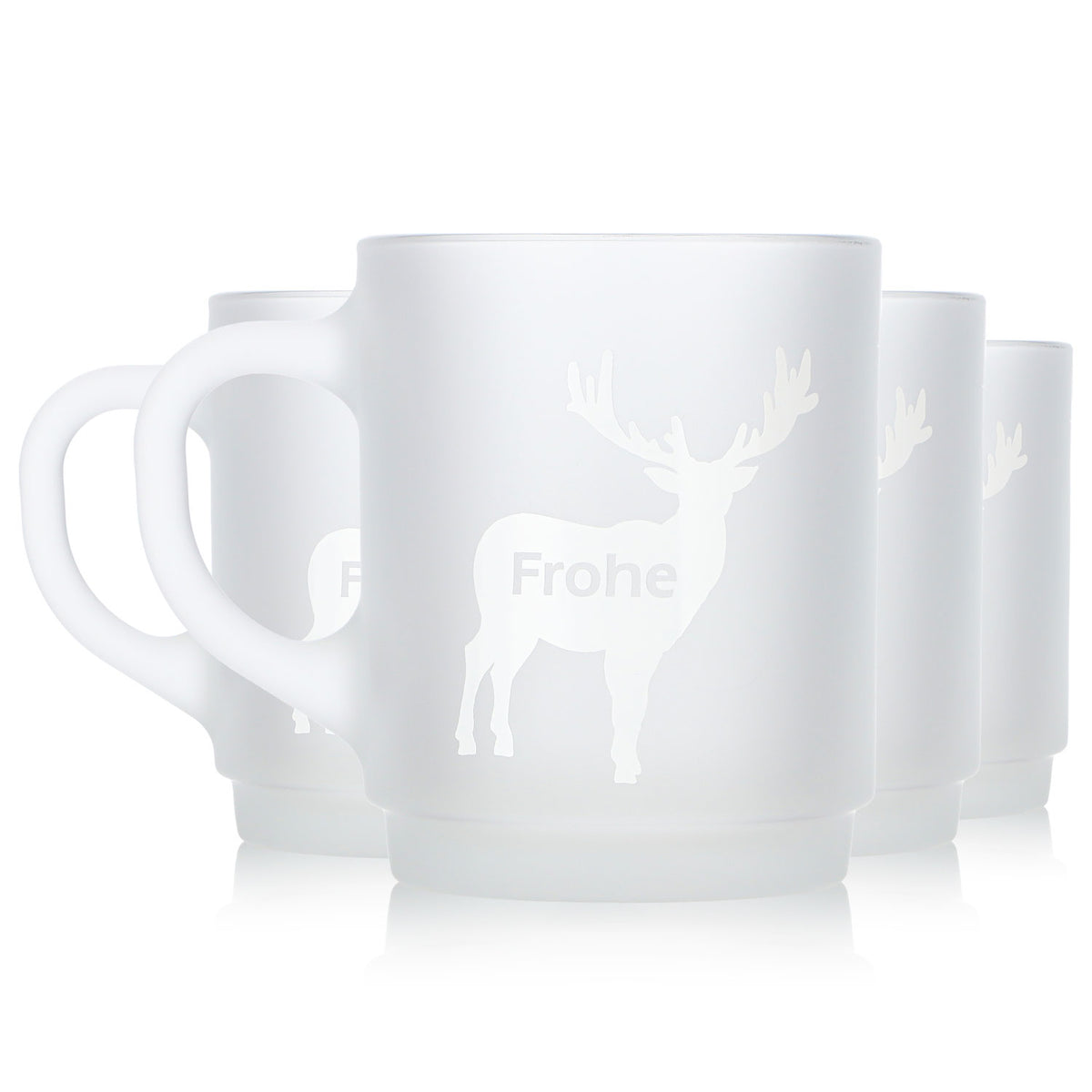 4 tasses à vin chaud Mohaba en verre satiné, motif cerfs, « Joyeux Noël », 0,2 l, graduées