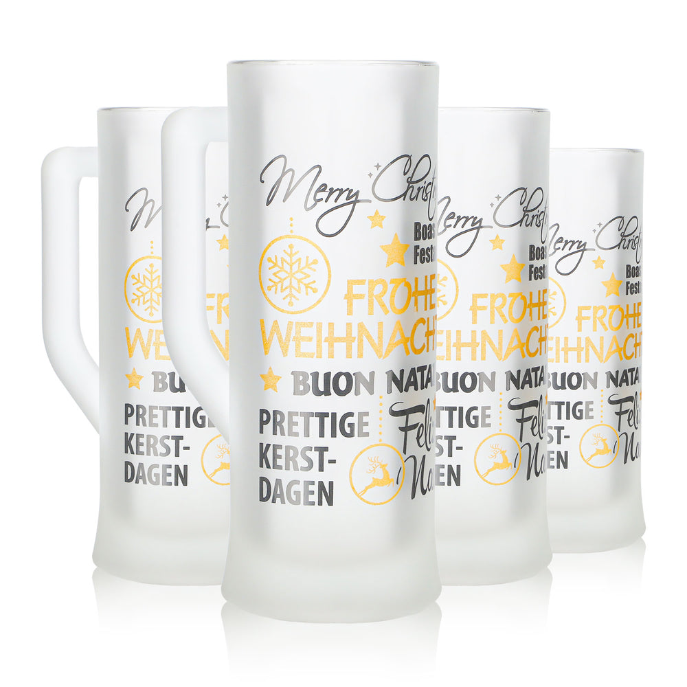 4 tasses à vin chaud Mohaba « Karlsseidel » en verre satiné « Joyeux Noël », 0,2 l, graduées
