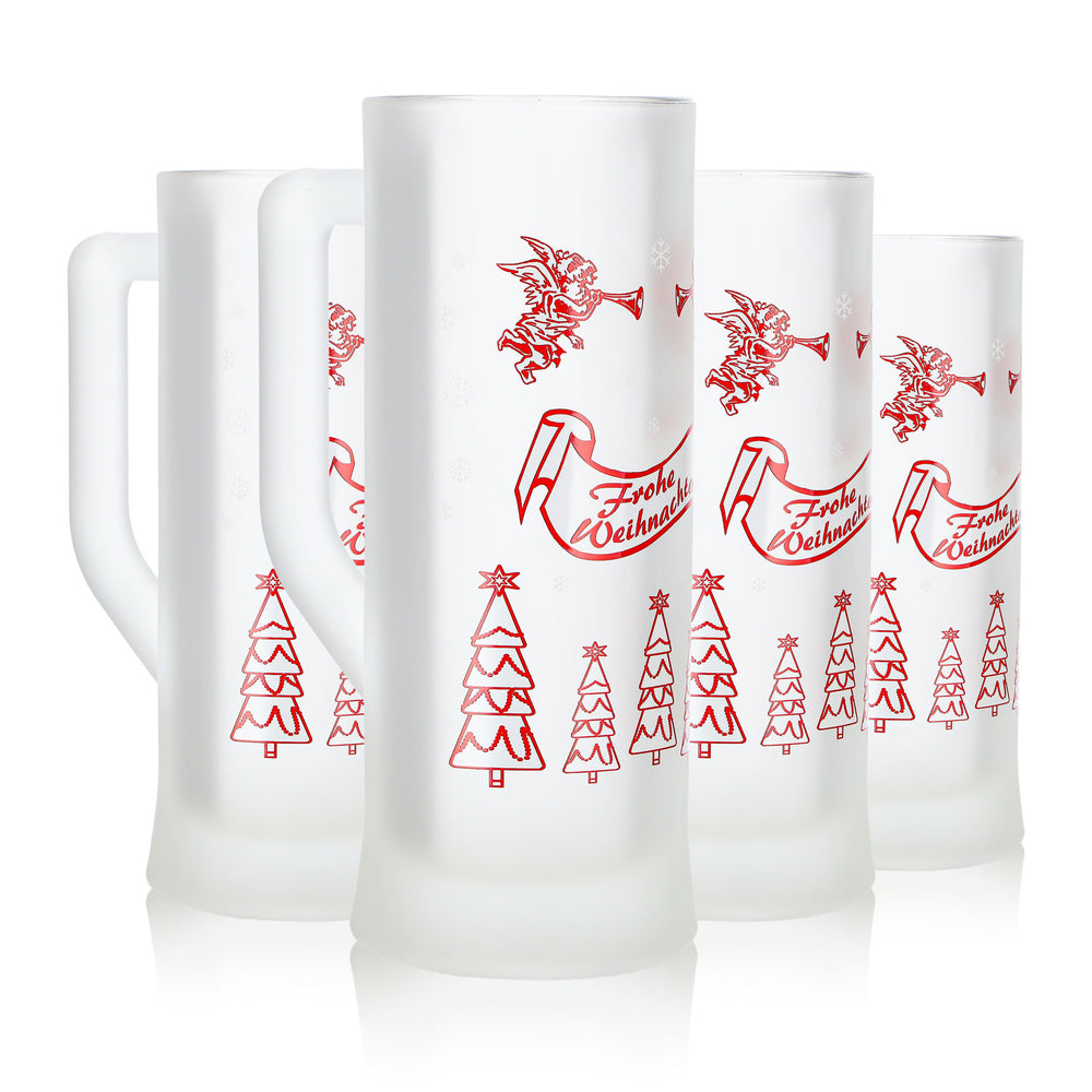 4 tasses à vin chaud Mohaba « Karlsseidel » en verre satiné « Joyeux Noël, ange », 0,2 l, graduées