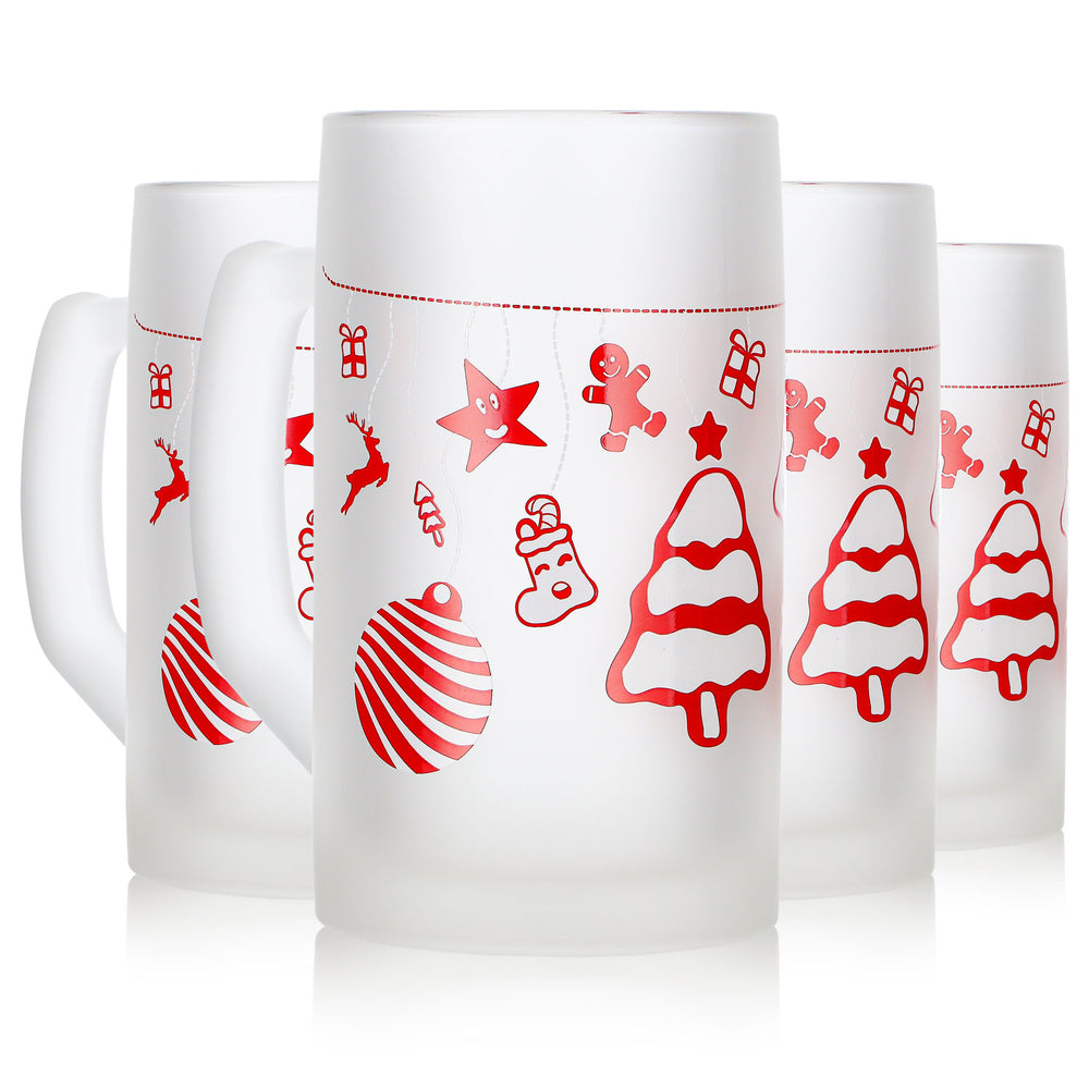 4 tasses à vin chaud Mohaba « Ludwigsseidel » en verre satiné, motif sapin de Noël, 0,2 l, graduées