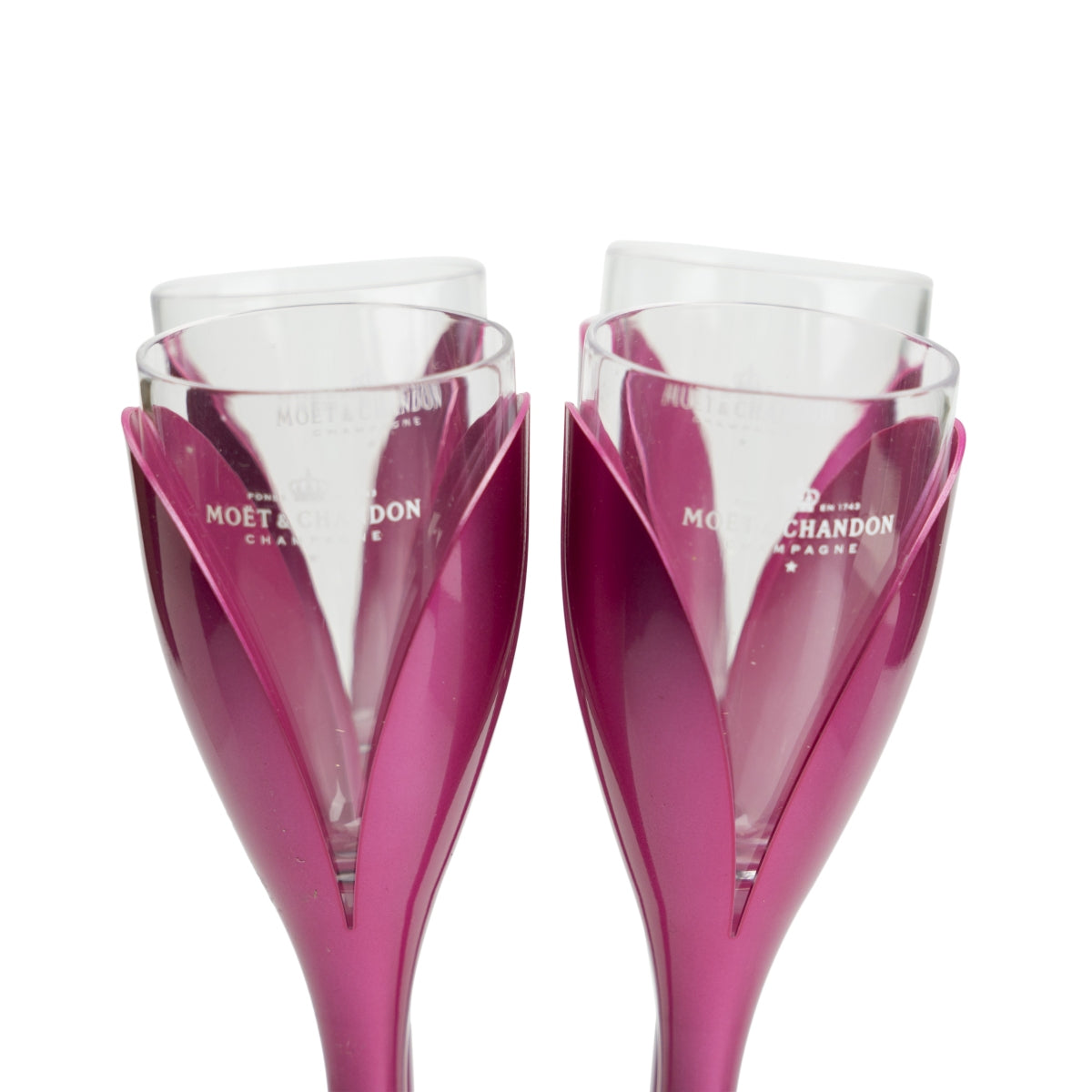4x porte-verres à champagne Moët & Chandon Tulipe + 4 verres en plastique sur pied rose – Vue 2