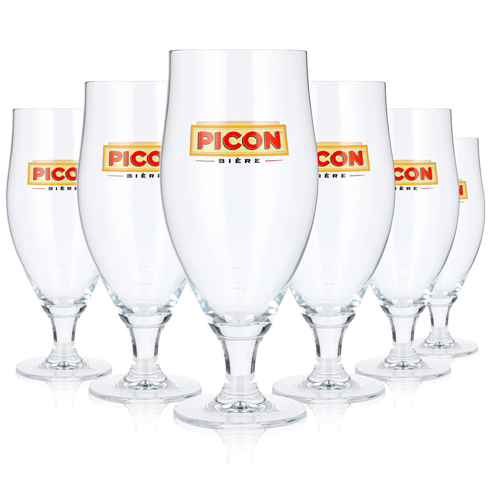 4 verres à bière Picon de 0,63 l, forme coupe, logo jaune (lot de 4)
