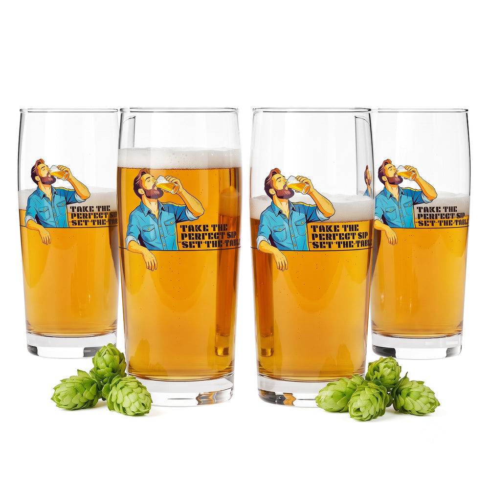 Lot de 4 verres à bière Sipply « SETTING THE TABLE » « Take the Perfect SIP » 0,5 l