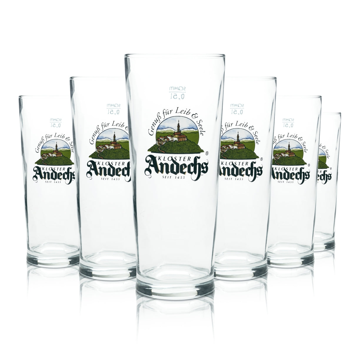 6 verres à bière Andechs 0,5 l avec logo Sahm, neufs