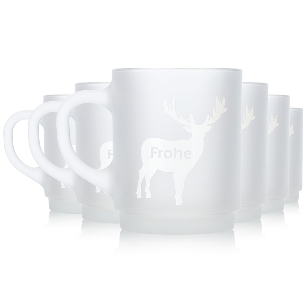 6 tasses à vin chaud Mohaba en verre satiné, motif cerfs, « Joyeux Noël », 0,2 l, graduées