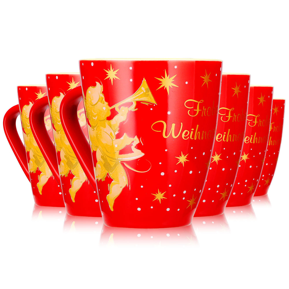 6 tasses à vin chaud Mohaba, modèle 2000 « Joyeux Noël avec un ange », rouge vif / crème, 0,2 l, graduées