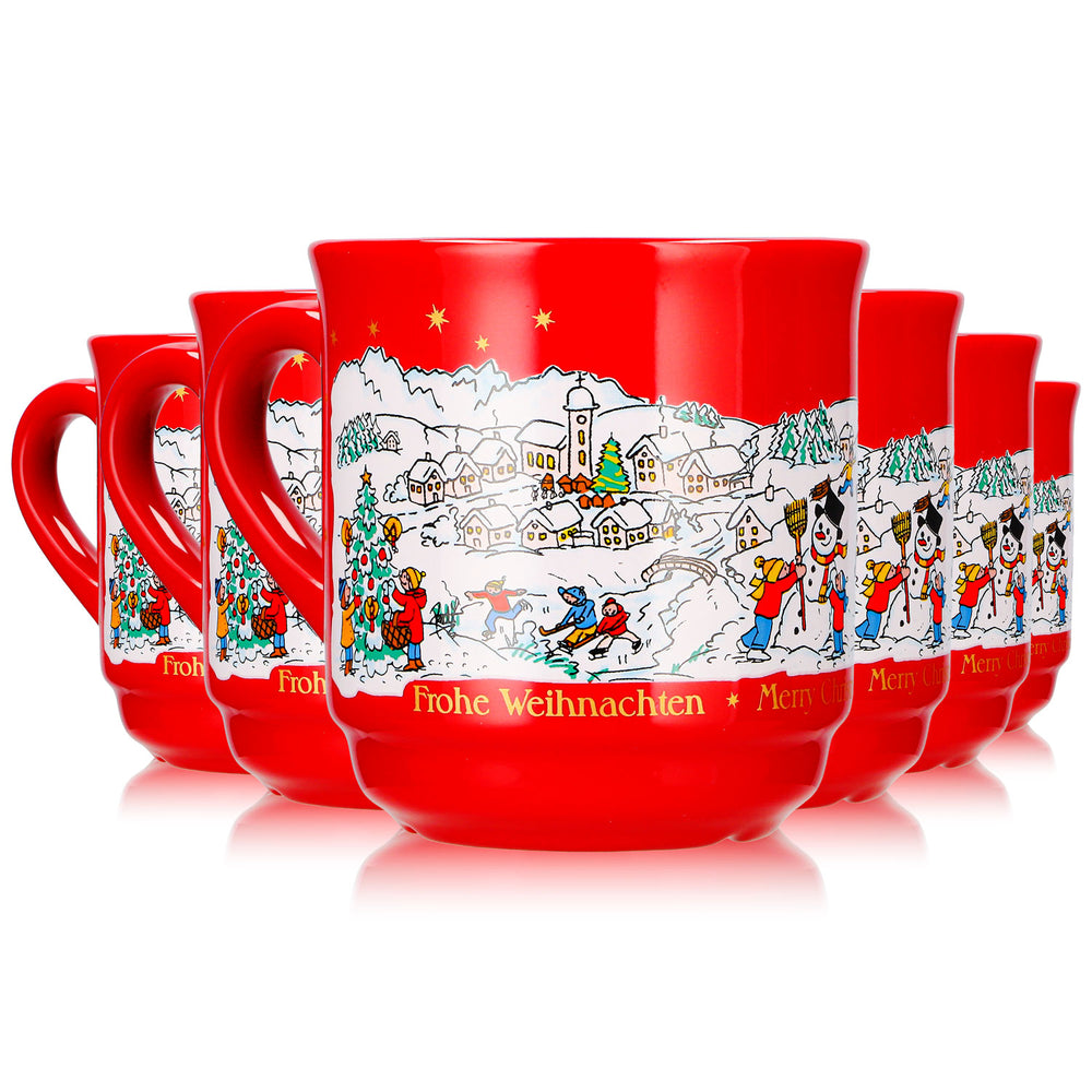 6 tasses à vin chaud Mohaba, modèle 8000 « Joyeux Noël », rouge feu d'hiver, 0,2 l, graduées