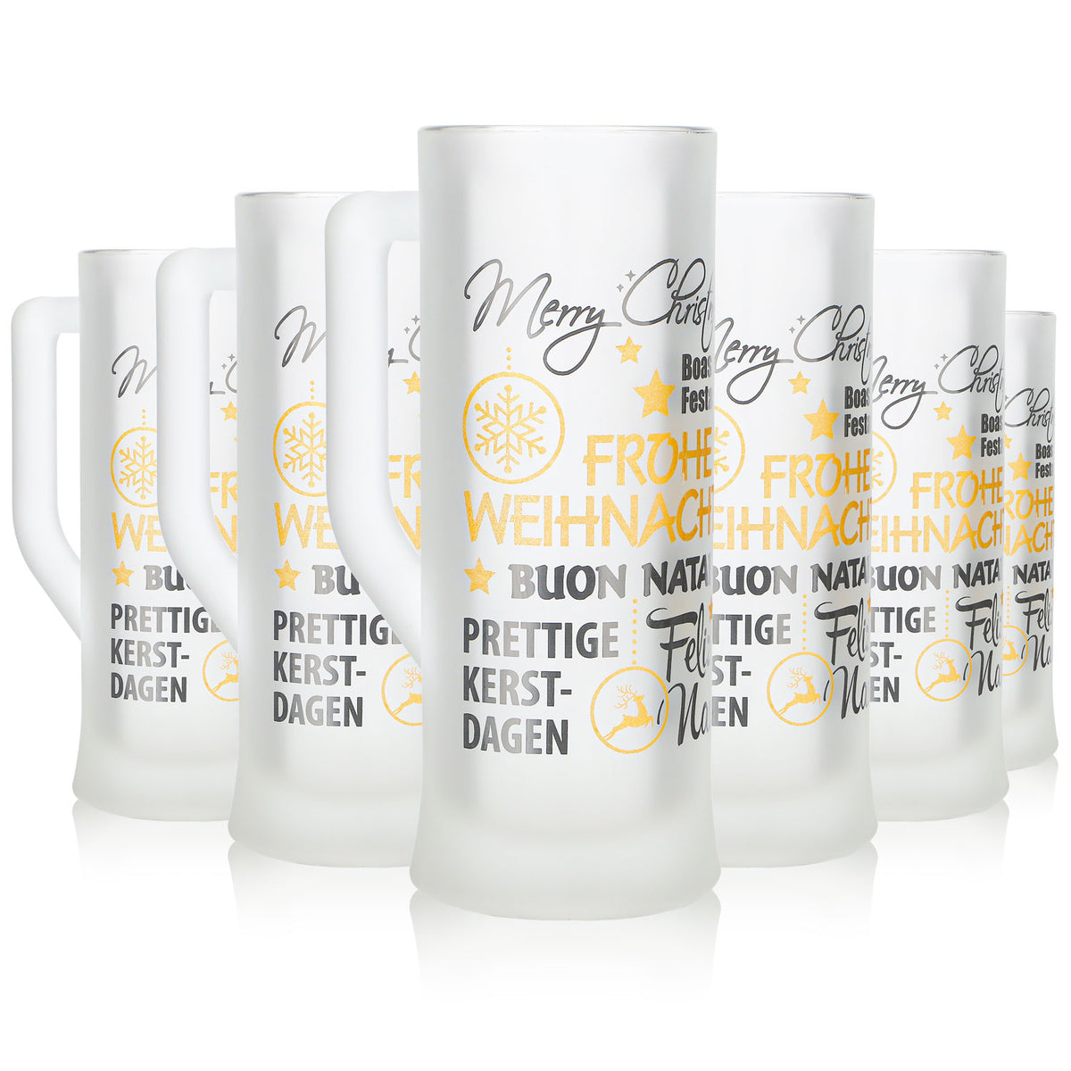 6 tasses à vin chaud Mohaba « Karlsseidel » en verre satiné « Joyeux Noël », 0,2 l, graduées