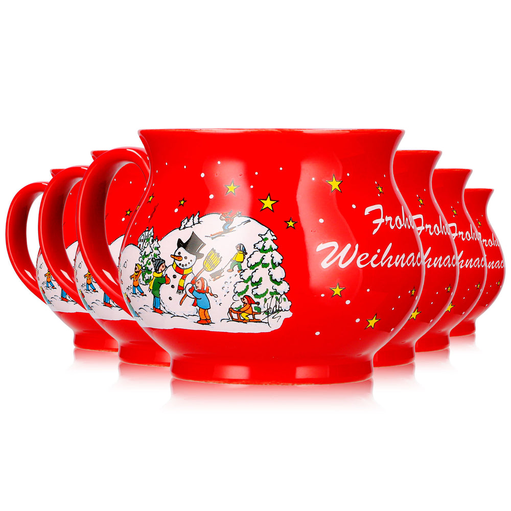 6 tasses à vin chaud Mohaba, forme sphérique, « Joyeux Noël », hiver, rouge vif, 0,2 l, graduées
