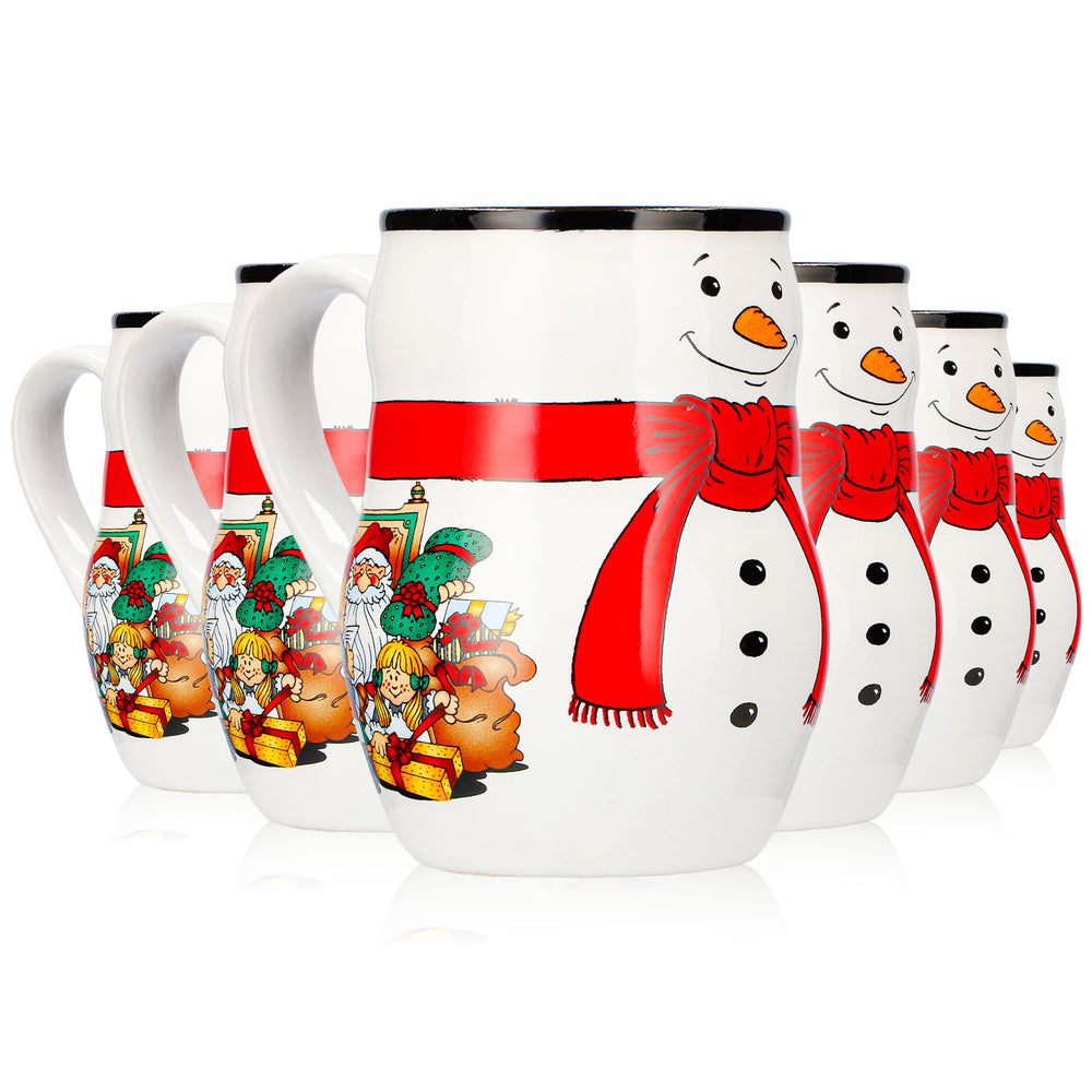 6 tasses à vin chaud Mohaba « Bon Noël » avec motif en relief de bonhomme de neige, blanc/noir, 0,2 l, graduées
