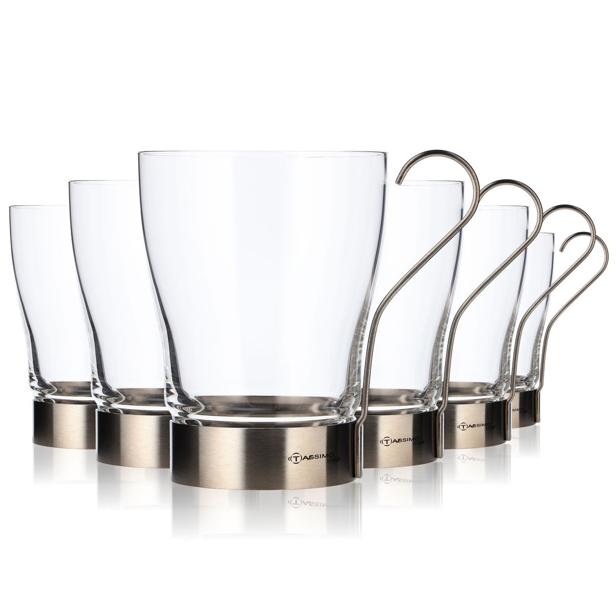 6 WMF Articles ménagers Verre Verre à latte macchiato avec anse en acier inoxydable     nouveau