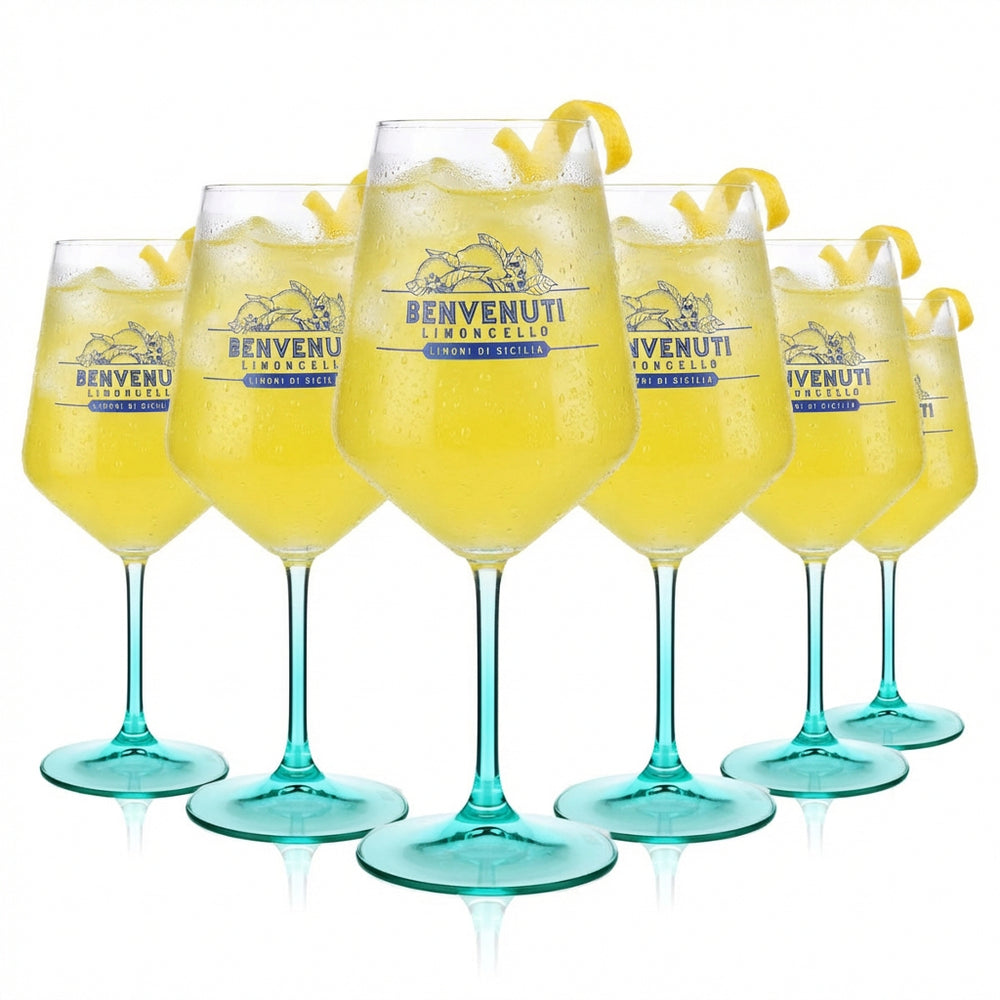 Lot de 6 verres ballons Benvenuti Limoncello 0,53 l – Verre Rastal avec pied turquoise