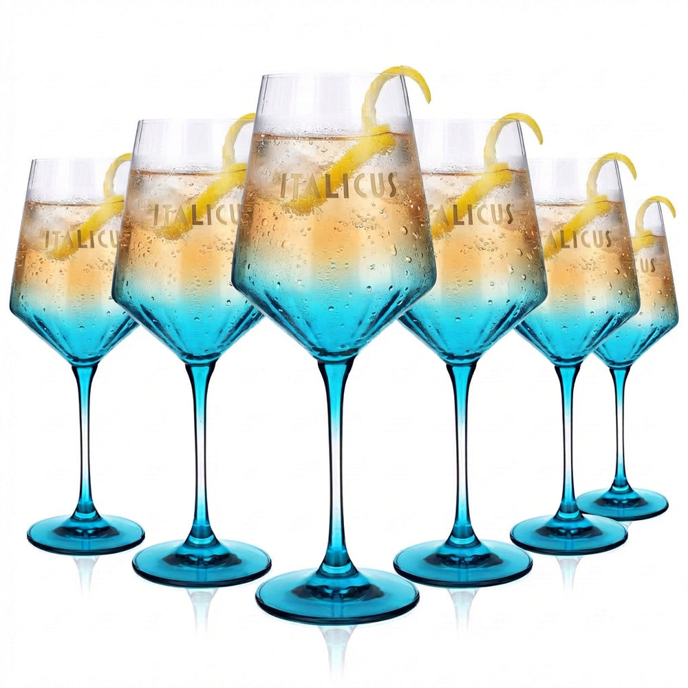 Lot de 6 verres à liqueur Italicus 0,46 l – Verre à vin teinté bleu avec graduation de 0,2 l