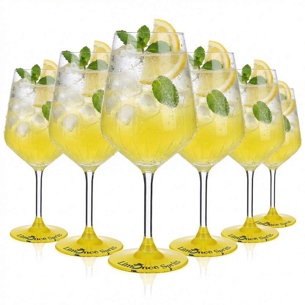 Lot de 6 verres Limonce Limoncello 0,52 l – Verre en relief avec fond jaune et logo imprimé