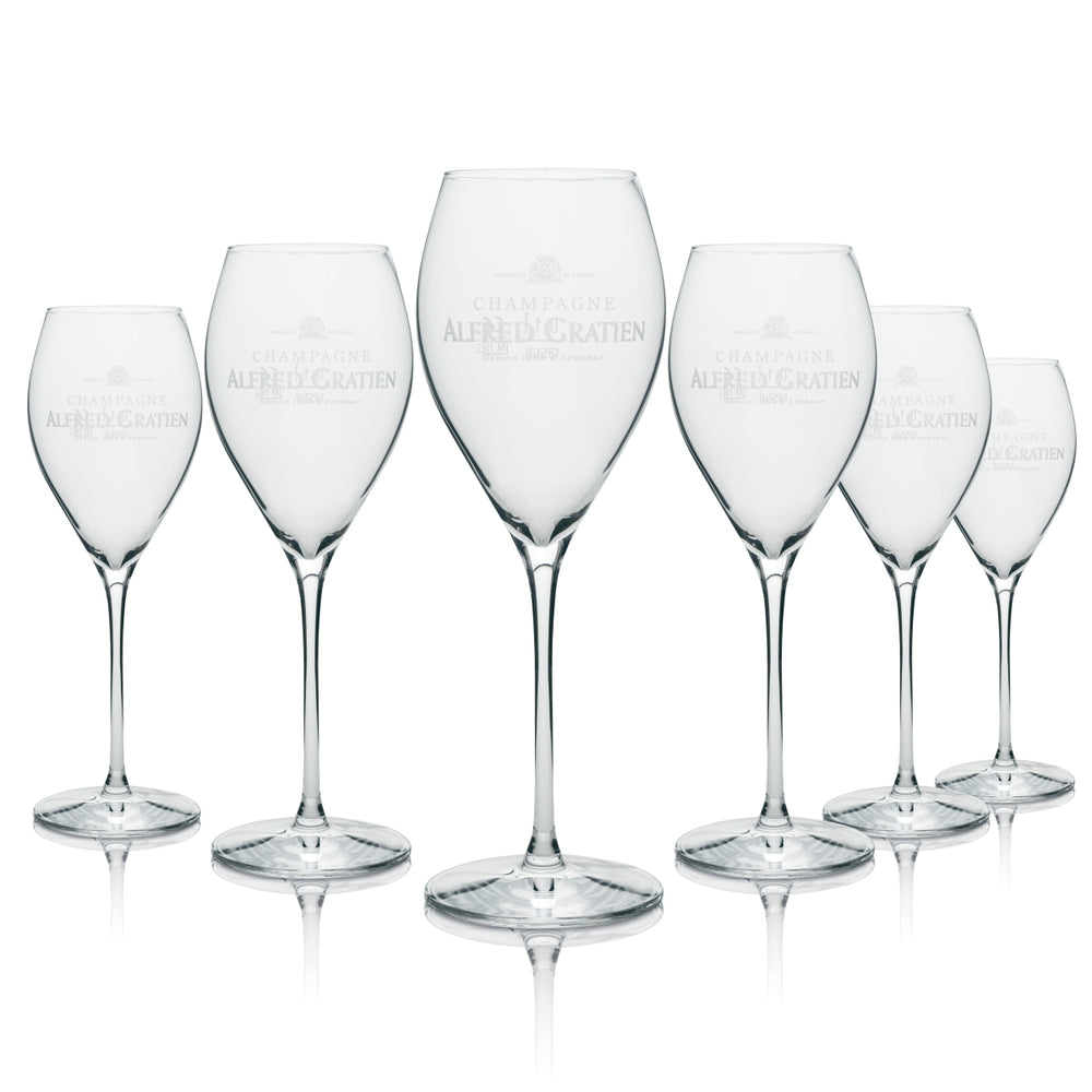 6 flûtes à champagne Alfred Gratien, logo blanc, 280 ml, rastal