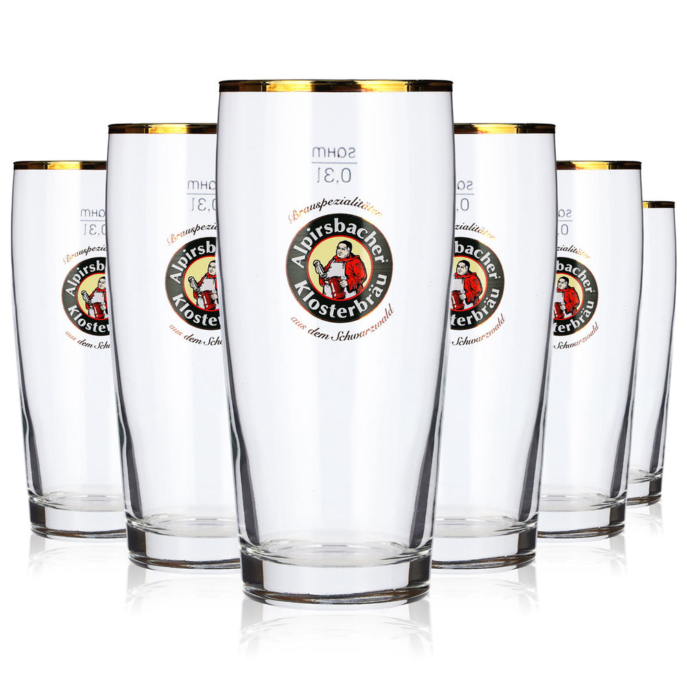 6 verres à bière Alpirsbacher de 0,3 l, à bord doré, pour bière « Sahm », verres à bière et chopes