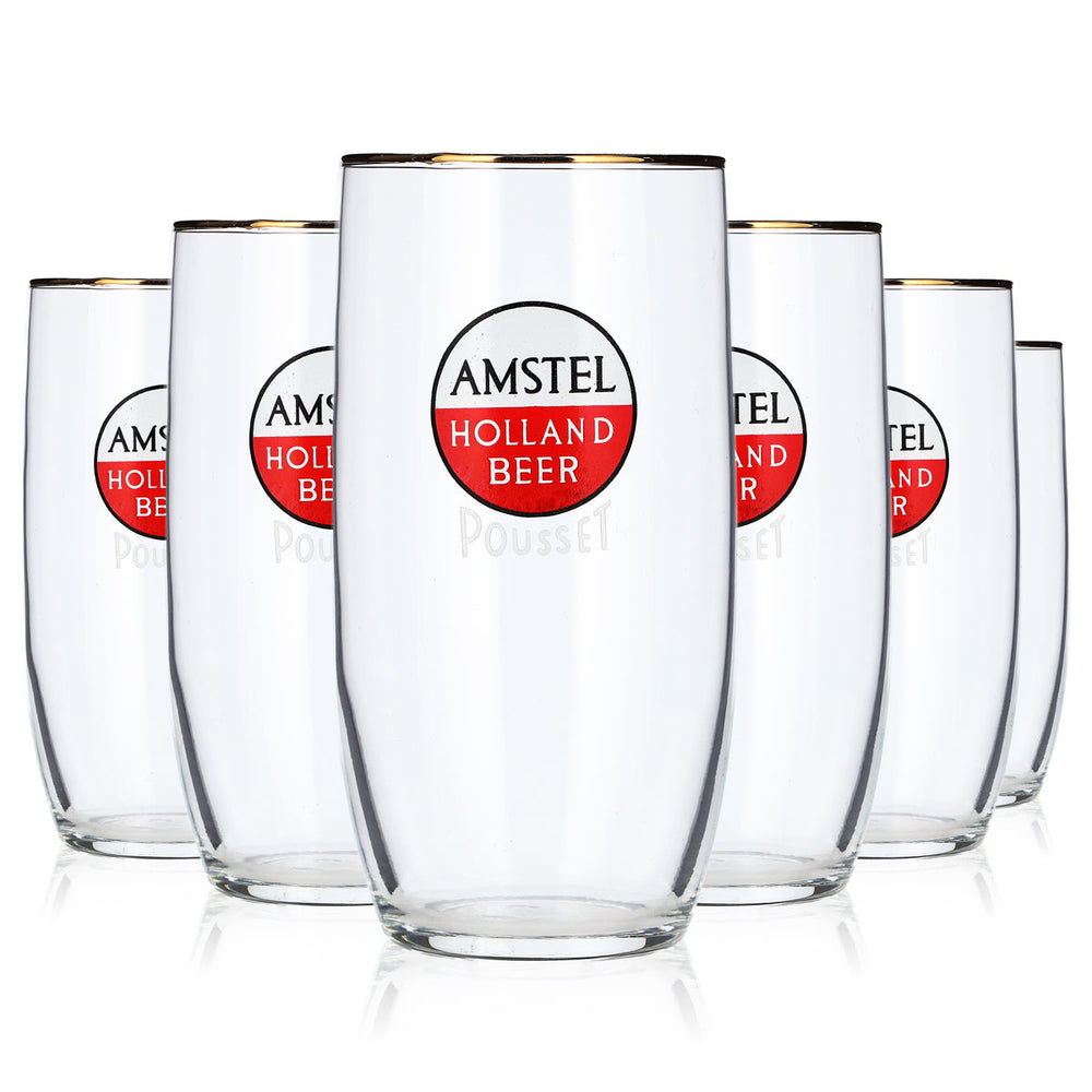 Lot de 6 verres à bière Amstel de 0,29 l, à bord doré, modèle « Willibecher Seidel » (lot de 6)