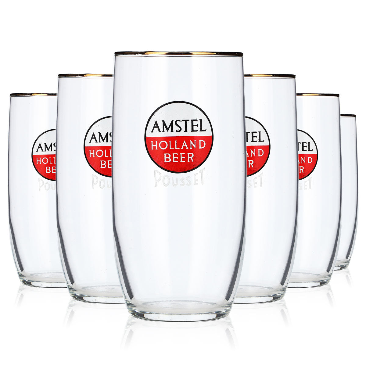 Lot de 6 verres à bière Amstel de 0,29 l, à bord doré, modèle « Willibecher Seidel » (lot de 6)
