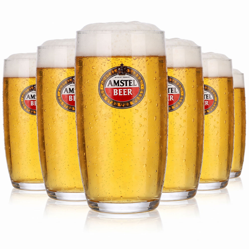 Lot de 6 verres à bière Amstel de 0,33 l, modèle droit, bord doré (lot de 6)