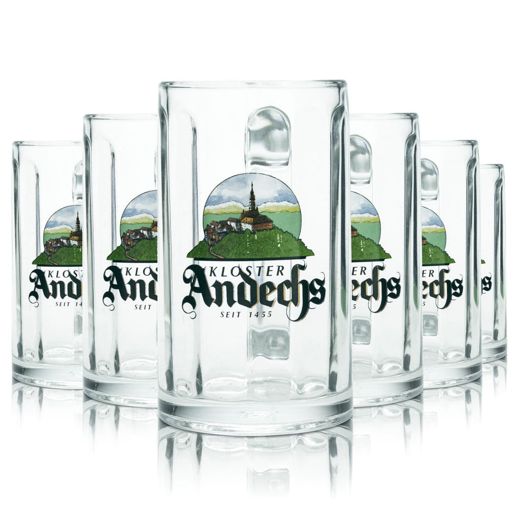 6 verres à bière Andechs 0,2 l, verres à bière profilés, chopes, verres à bière, ensemble de verres Kloster