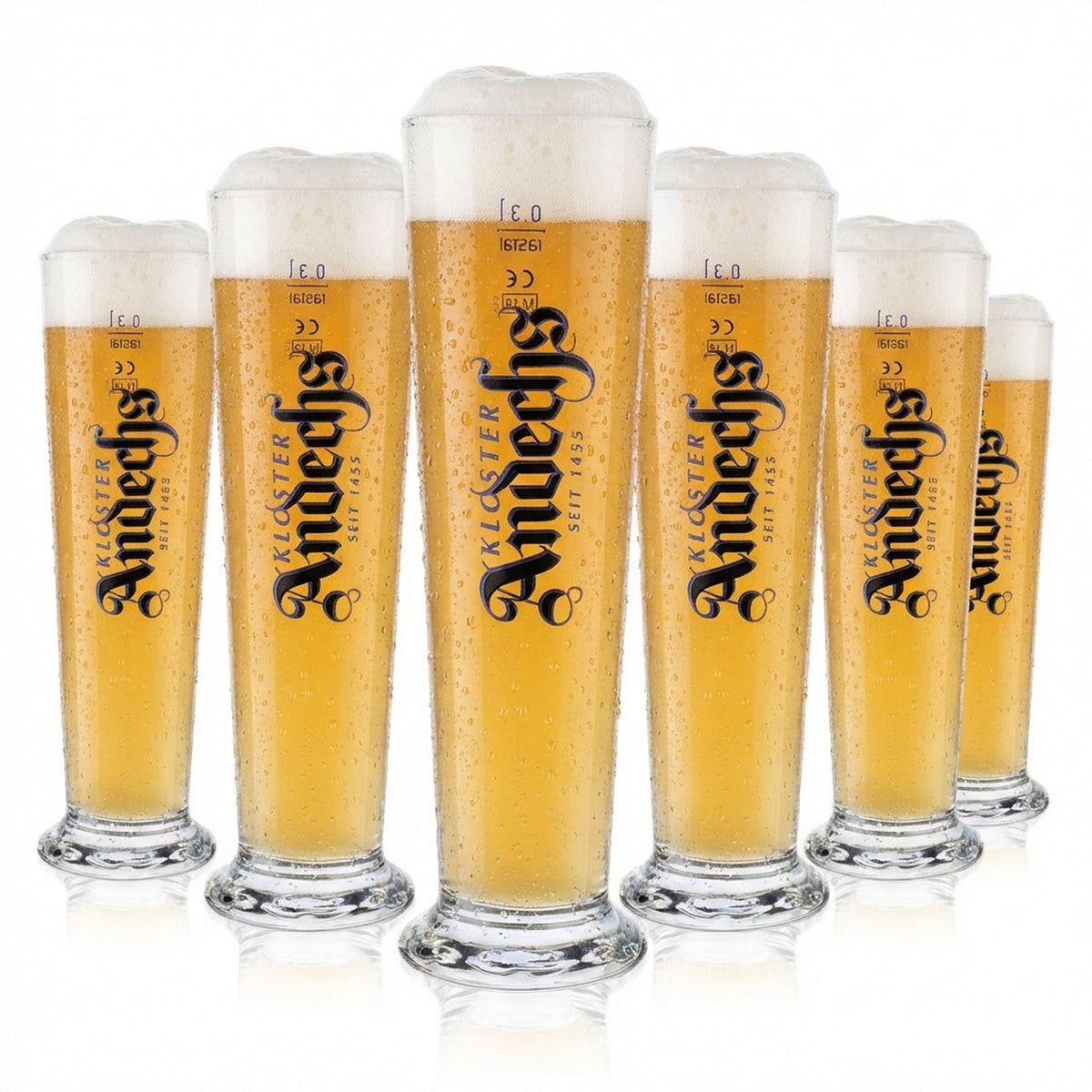 6 verres à bière Andechs 0,3 l Verres à bière Verre en forme de coupe Logo vertical