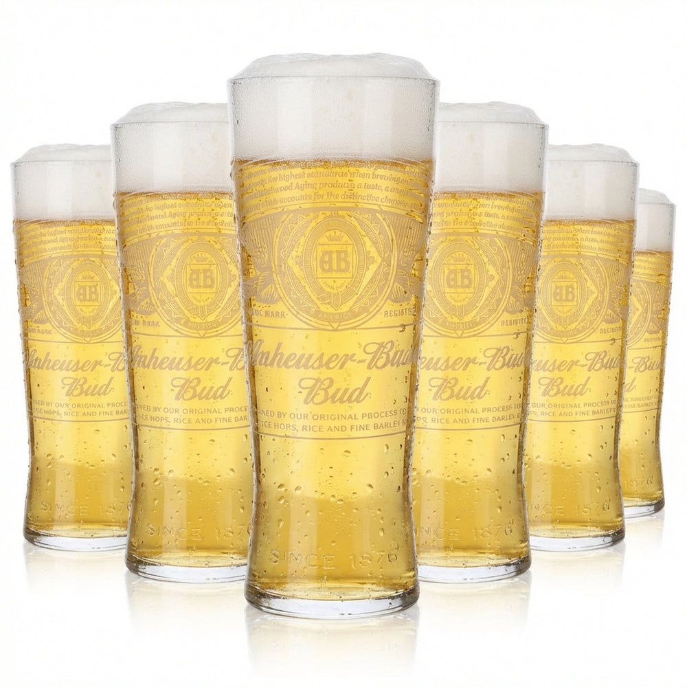 6 verres à bière Anheuser-Busch Bud 0,5 l, contour Creed, logo blanc